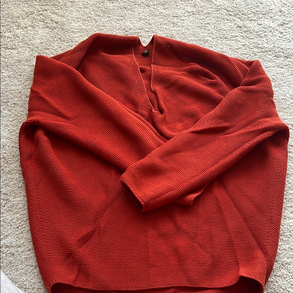 Red V-Neck Sweater Soft Knit Classic Style